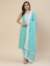 Neck Embroidered Cotton Unstitched Suit Piece With Cotton Dupatta